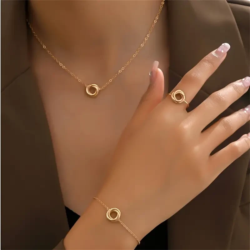 طقم مجوهرات أنيقة على شكل زهرة ملتوية